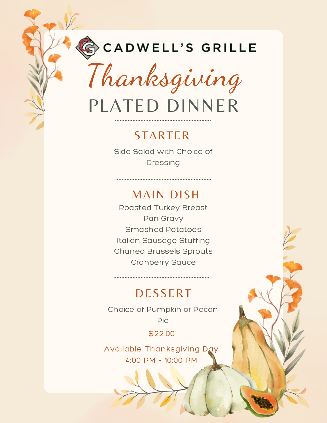 Caldwell's Grill Thanksgiving